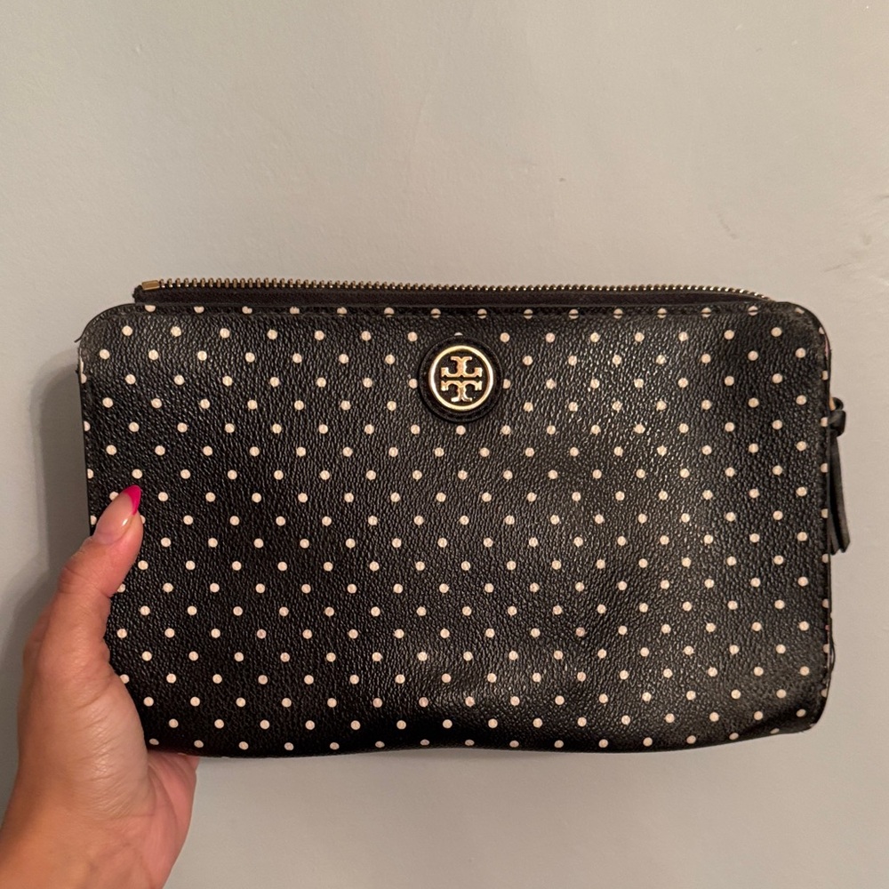 Tory Burch Black and Cream Dot Clutch